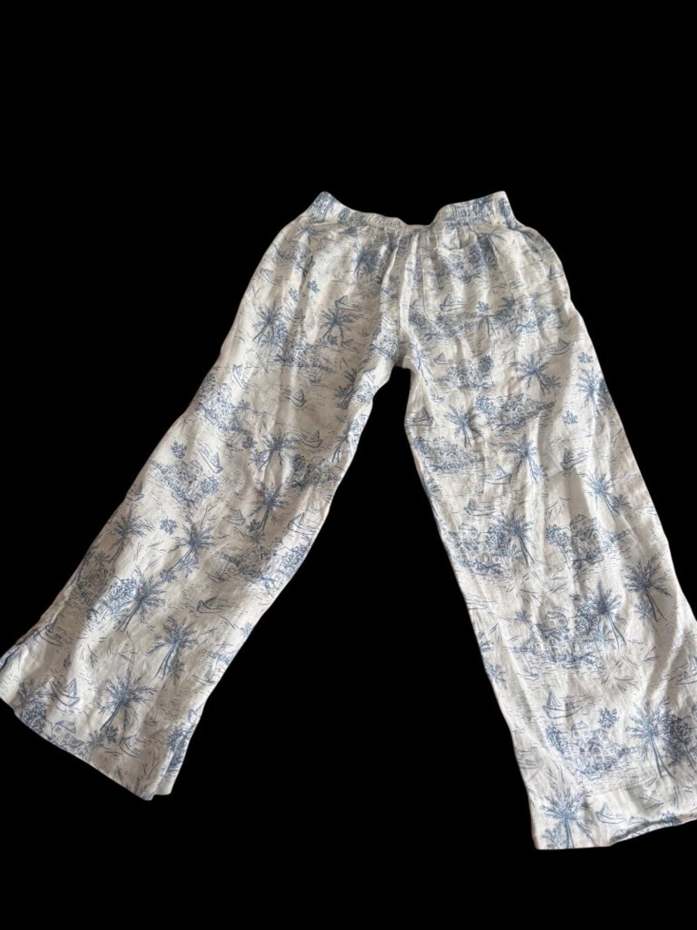 Martha Stewart Collection Women M Linen Pull on Pants Wide leg coastal Boho chic